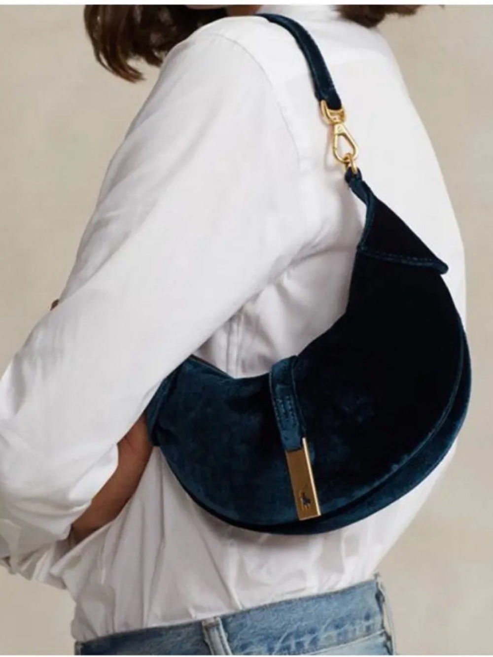 Polo Ralph Lauren ID half moon bag velvet blue mini